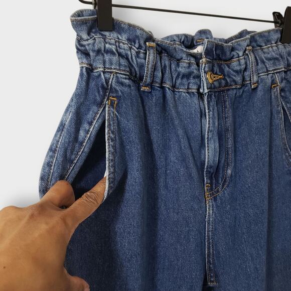 Zara Womens Paperbag Barrel Leg Jeans Floral Daisy Embroidered Sz 2 Boho Modern - Picture 8 of 14